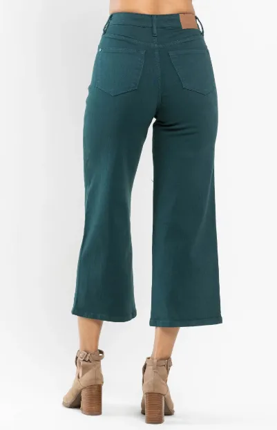 Curvy Girl Judy Blue Teal Cropped Wide Leg Jean