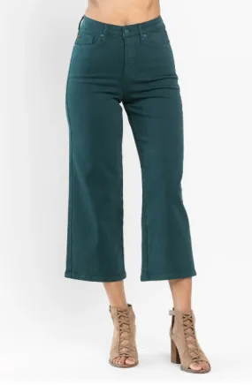 Curvy Girl Judy Blue Teal Cropped Wide Leg Jean