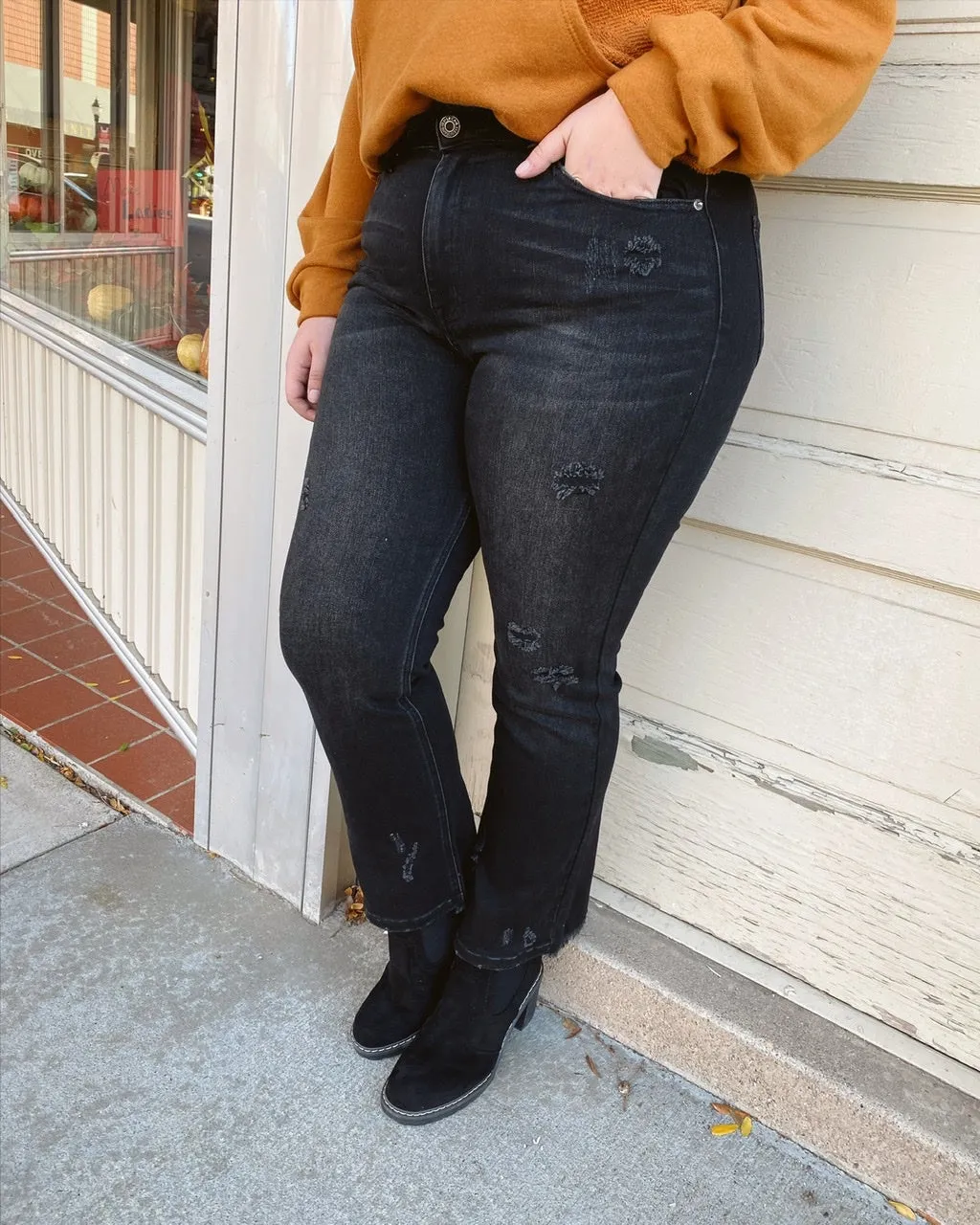 Fray Waist Straight Jeans