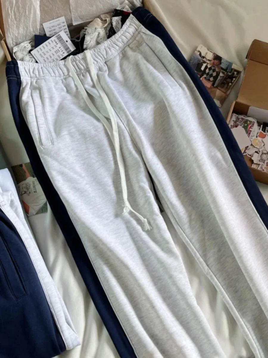 Girlary Patchwork Loose Sport Pants Women Autumn Cotton Elastic High Waist Straight Pant Vintage Harajuku Casual Y2k Trousers