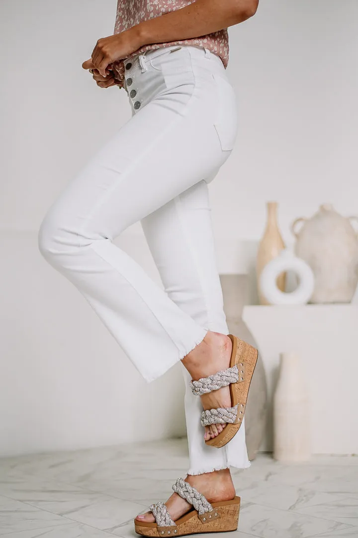 Go Along Button Up Straight Jeans | White