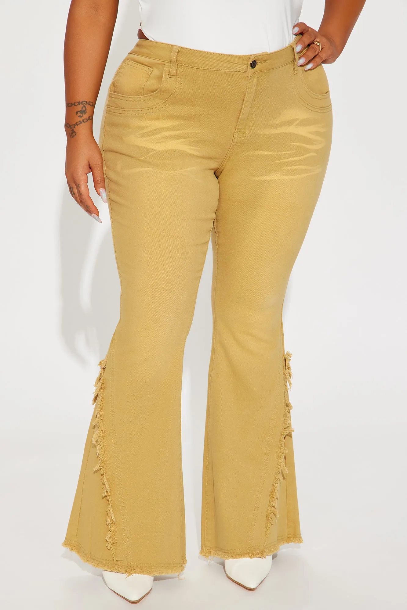 Mia Washed Flare Pant - Khaki