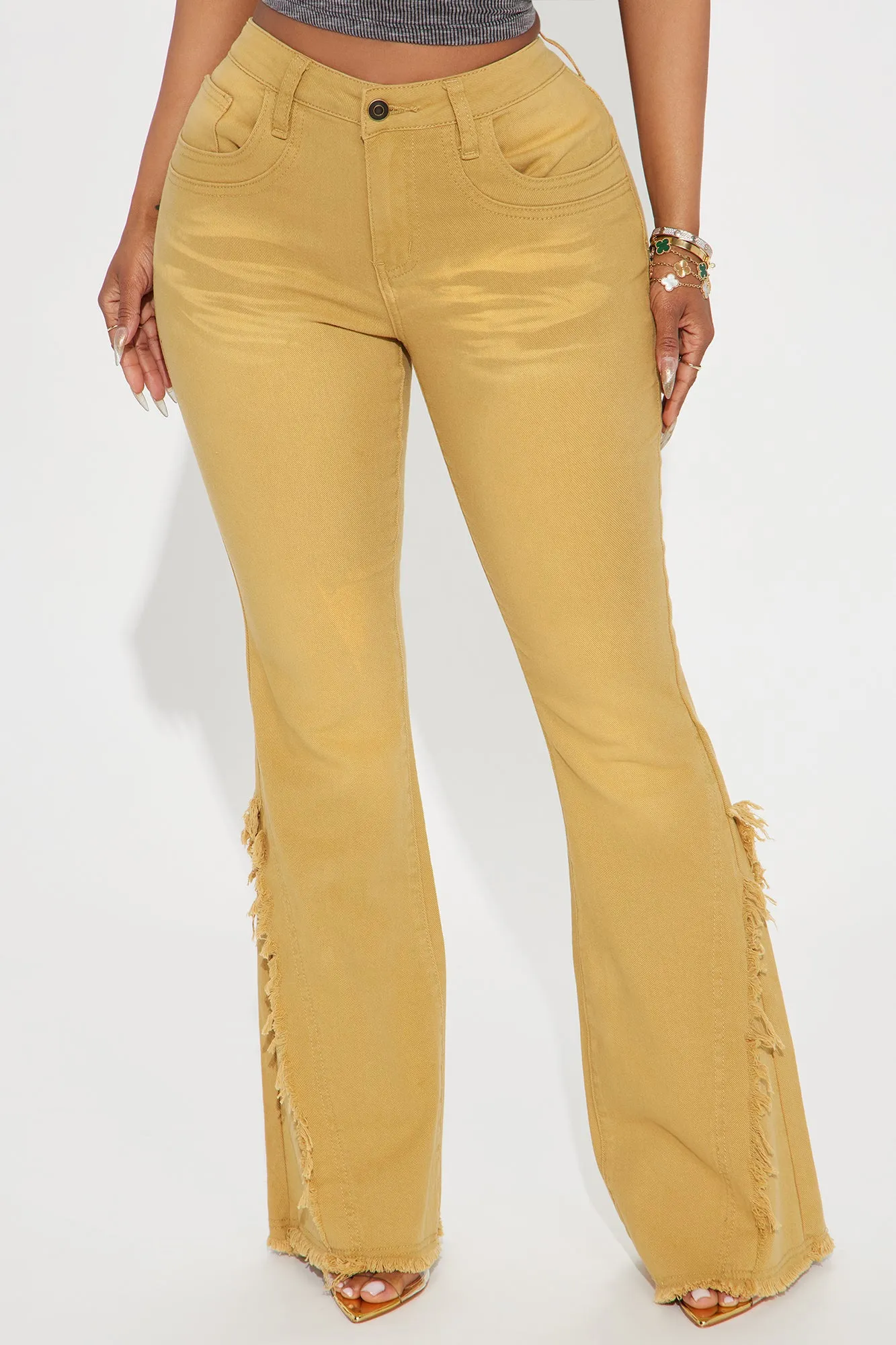 Mia Washed Flare Pant - Khaki