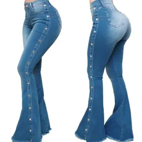 New Arrival Womes Denim Jeans Fashion Skinny Flare Pants Washed Jeans Woman Vintage Ladies Casual Pant High Waist Tight Trousers