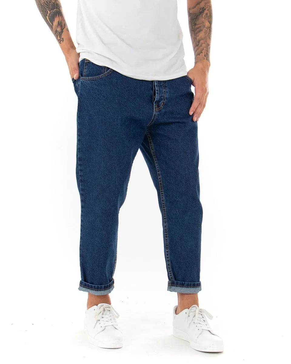 Pantaloni Jeans Uomo Loose Fit Denim Scuro Basic Cinque Tasche Casual GIOSAL-P4078A