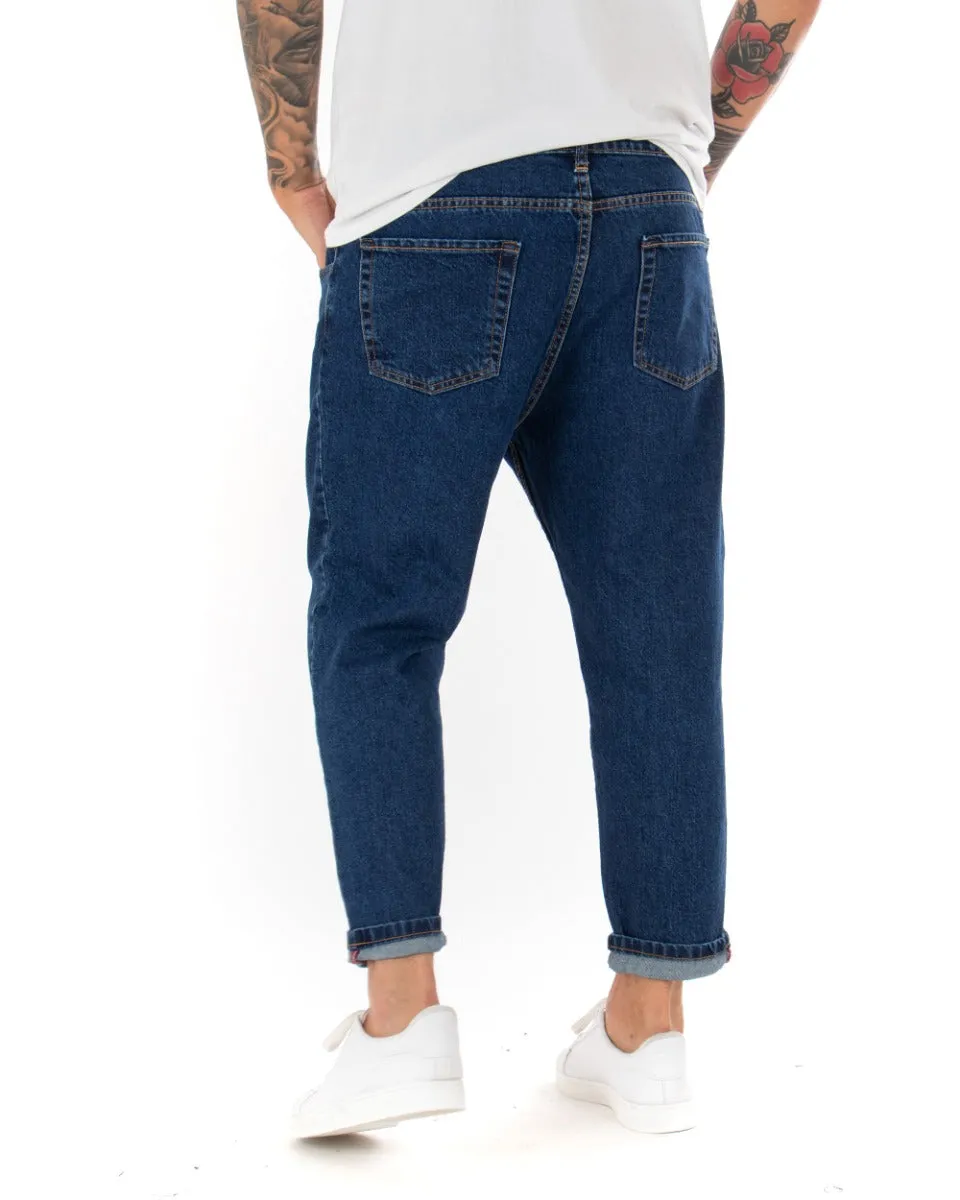 Pantaloni Jeans Uomo Loose Fit Denim Scuro Basic Cinque Tasche Casual GIOSAL-P4078A