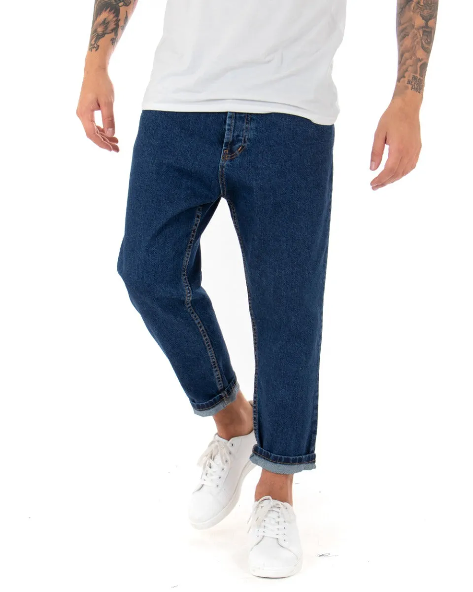 Pantaloni Jeans Uomo Loose Fit Denim Scuro Basic Cinque Tasche Casual GIOSAL-P4078A