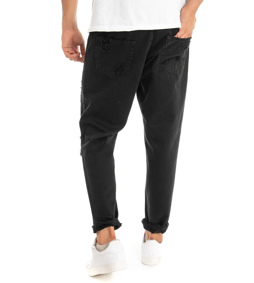 Pantaloni Jeans Uomo Loose Fit Nero Con Rotture Cinque Tasche Casual GIOSAL-P3278A