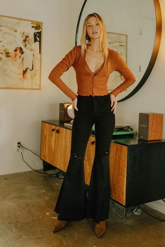 Womens High Waisted Black Flare Jeans